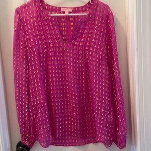 Lilly Pulitzer. Pink gold silk top. M